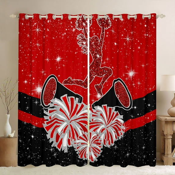 Castle Fairy Cheerleading Cheerleader Black Out Curtains for Girls,Girly Dreamy Dance Curtains Pack of 2 (42x63 Each),Bling Glitter Bedroom Curtains,Microfiber Bedroom Decor