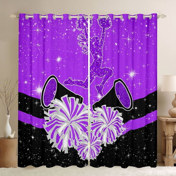 Castle Fairy Cheerleading Cheerleader Black Out Curtains for Girls,Girly Dreamy Dance Curtains Pack of 2 (42x63 Each),Bling Glitter Bedroom Curtains,Microfiber Bedroom Decor