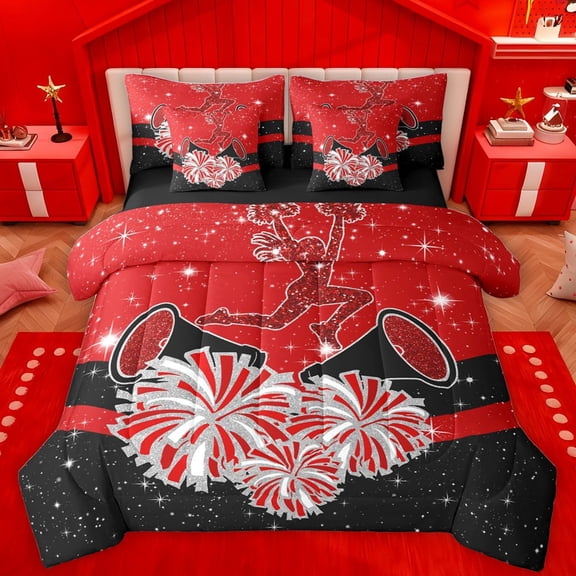 Castle Fairy Cheerleading Cheerleader Twin Bedding Sets 7-Piece for Girls,Girly Dreamy Dance Bedding Comforter Set Microfiber,Bling Glitter Breathable Sheet Sets,Microfiber Bedroom Decor,Reversible