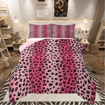 Castle Fairy Cheetah Print Girl 2pcs Bedding Comforter Set,Black Pink Twin Comforter Sets,Abstract Gradient Breathable Bedding Set,Super Cozy Room Decor