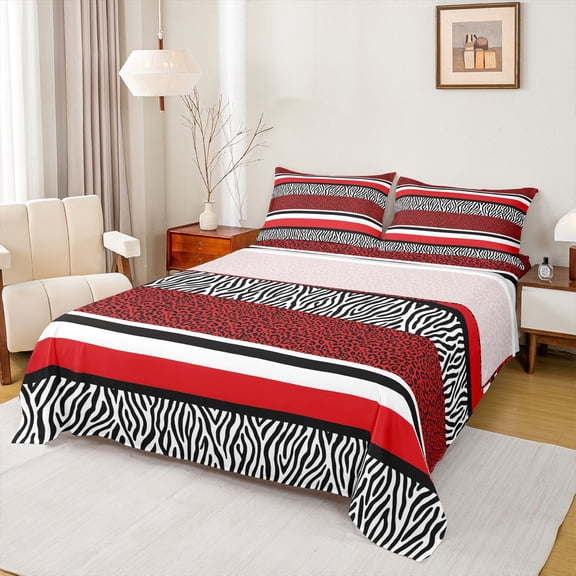 Castle Fairy Cheetah Print Twin Sheet Sets,Abstract Zebra Stripes Bedding