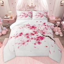 Castle Fairy Cherry Blossom Girl Twin Comforter Sets,Pink Floral Sakura Bedding Set