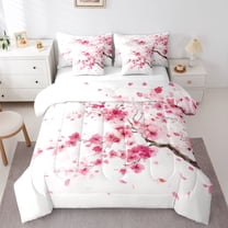 Castle Fairy Cherry Blossom Twin Bedding Sets,Pink Floral Sakura Bedding Comforter Set