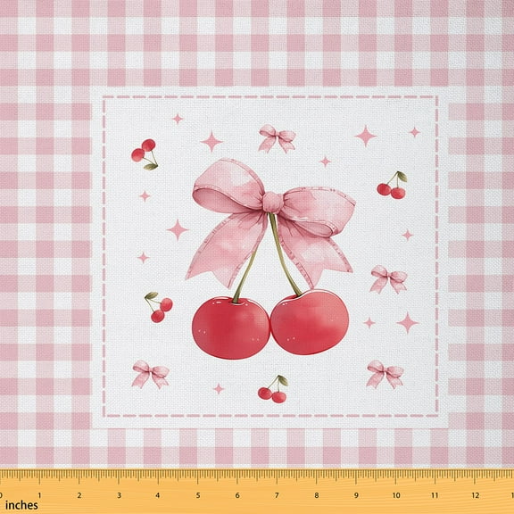 Castle Fairy Cherry Bowknot Fabric by the Yard 5 Yard,Geometric Lattice Sewing Fabric,Stars Print Fabric for Sewing,Luxury Girls Bedroom Decor