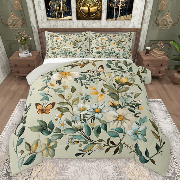 Castle Fairy Chic Floral Flowers Bedding Comforter Set 2pcs for Female Men Women,Flying Butterfly Twin Comforter Sets Microfiber,Retro Vintage Aesthetic Breathable Bedding Set,Ultra Soft Home Decor