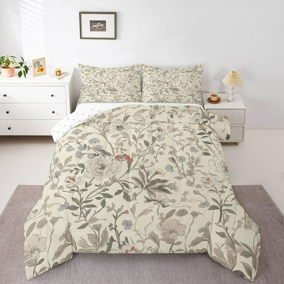 Castle Fairy Chic Floral Flowers Bedding Comforter Set 2pcs for Female Men Women,Retro Vintage Aesthetic Twin Comforter Sets Microfiber,Spring Garden Breathable Bedding Set,Lightweight Room Decor