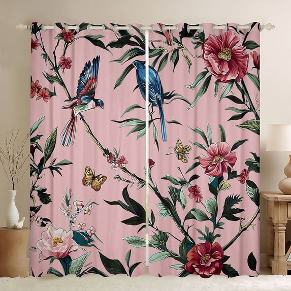 Castle Fairy Chic Floral Flowers Blackout Curtains Set of 2 (52x84 Each) for Female Men Women,Exotic Style Window Curtains,Vintage Retro Luxury Curtains and Drapes,Lightweight Room Decor