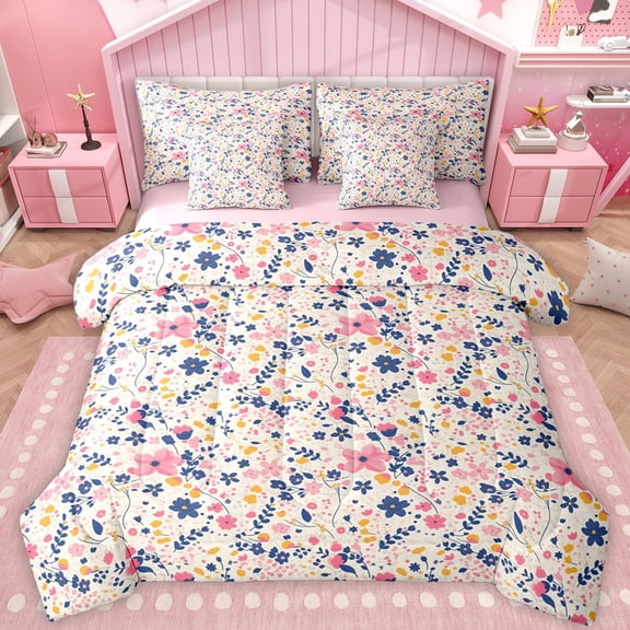 Castle Fairy Chic Floral Flowers Boy Girl Bedding Comforter Set 7pcs,Spring Garden Queen Bedding Sets Super Cozy,Dreamy Princess Queen Sheet Sets,Super Cozy Room Decor,Reversible