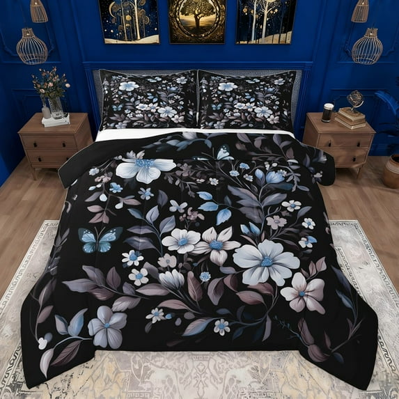 Castle Fairy Chic Floral Flowers Full Size Comforter Sets 3-Piece for Female Men Women,Flying Butterfly Bedding Comforter Set,Retro Vintage Aesthetic Lightweight Bedding Sets,Ultra Soft Home Decor