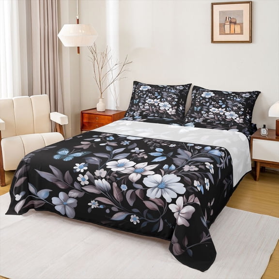 Castle Fairy Chic Floral Flowers Twin Sheet Sets 3pcs for Female Men Women,Flying Butterfly Twin Fitted Sheet Microfiber,Retro Vintage Aesthetic Breathable Flat Sheet,Ultra Soft Home Decor
