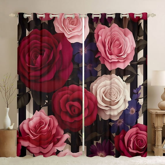 Castle Fairy Chic Floral Rose Blackout Curtains Set of 2 (52x84 Each) for Female Men Women,Vintage Aesthetic Window Curtains,Spring Garden Curtains and Drapes,Microfiber Bedroom Decor