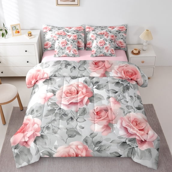 Castle Fairy Chic Flower 7-Piece Bedding Comforter Set for Teens Women Men,Vintage Rustic Flower King Bedding Sets,Botanical Plants Ultra Soft Bed Sheets,Breathable Home Decor