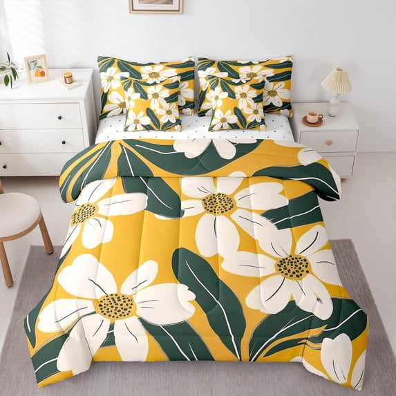 Castle Fairy Chic Flower 7-Piece Twin Bedding Sets for Teens Women Men,Vintage Rustic Flower Bedding Comforter Set,Botanical Plants Breathable Sheet Sets,Breathable Home Decor