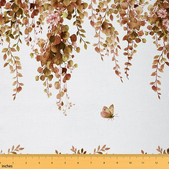 Castle Fairy Chic Flower Fabric by the Yard 1 Yard,Botanical Plants Home Decor Fabric by the Yard,Flying Buttefly Room Decor Fabric by the Yard,Luxury Bedroom Decor