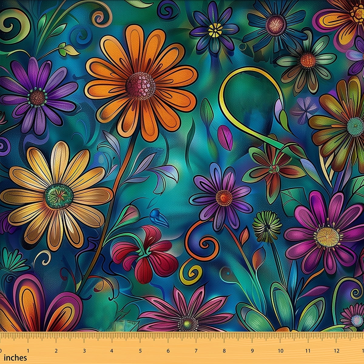 Castle Fairy Chic Flower Fabric by the Yard 2 Yards for Teenager,Exotic Style Room Decor Fabric by the Yard,Bohemian Theme Sewing Fabric,Super Cozy Room Decor
