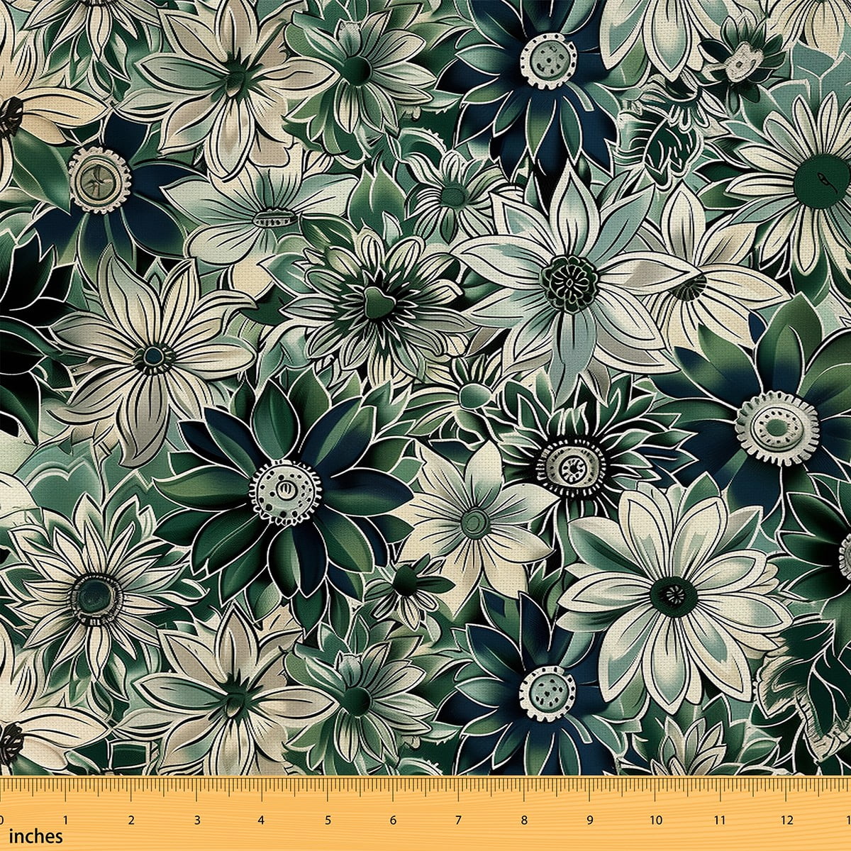 Castle Fairy Chic Flower Fabric by the Yard 5 Yards,Bohemian Theme Fabric for Sewing,Green White Home Decor Fabric by the Yard,Breathable Home Decor