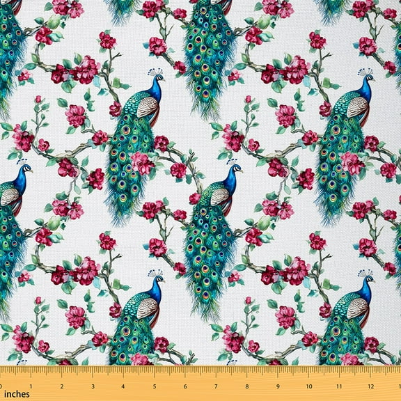 Castle Fairy Chic Peacock Fabric by the Yard 3 Yards, Vintage Flower Room Decor Fabric by the Yard, Wild Animal Fabric for Sewing, Girls Home Decor