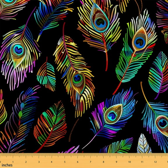 Castle Fairy Chic Peacock Feathers Fabric by the Yard 2 Yards, Animal Theme Fabric for Sewing, Gradient Aesthetic Home Decor Fabric by the Yard, Breathable Home Decor