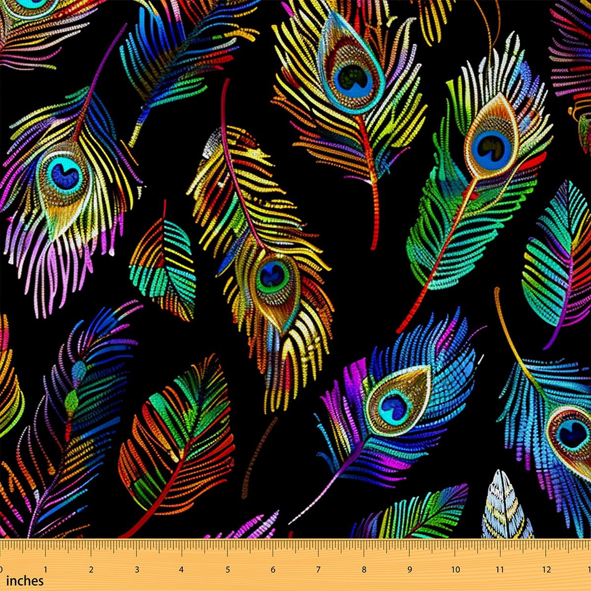 Castle Fairy Chic Peacock Feathers Fabric by the Yard 5 Yards, Animal Theme Sewing Fabric, Gradient Aesthetic Room Decor Fabric by the Yard, Breathable Home Decor