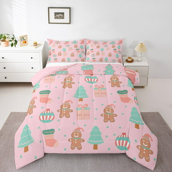 Castle Fairy Chid Gingerbread Man 3 Pieces Queen Comforter Set,Merry Christmas Ultra Soft Bedding Sets,Polka Dots Bedding Comforter Set,Ultra Soft Home Decor