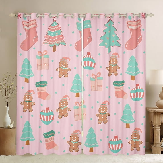 Castle Fairy Chid Gingerbread Man Blackout Curtains Set of 2 (52x84 Each),Merry Christmas Window Curtains,Polka Dots Curtains and Drapes,Ultra Soft Home Decor