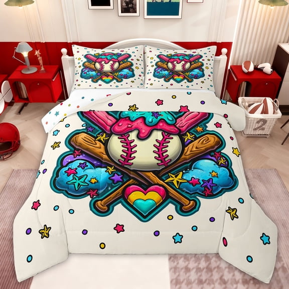 Castle Fairy Child Boys Girls Baseball Print Twin Comforter Sets,Sport Bedding Set
