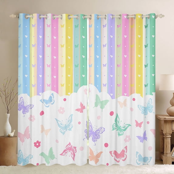 Castle Fairy Child Boys Girls Flying Butterflies Blackout Curtains Set of 2 (52x84 Each),Chic Floral Polka Dots Window Curtains,Geometric Colorful Stripes Curtains and Drapes,Super Cozy Room Decor