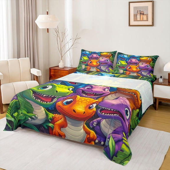 Castle Fairy Child Boys Girls Kawaii Animal Dino Queen Sheet Sets,Cute Dinosaur Bed Set