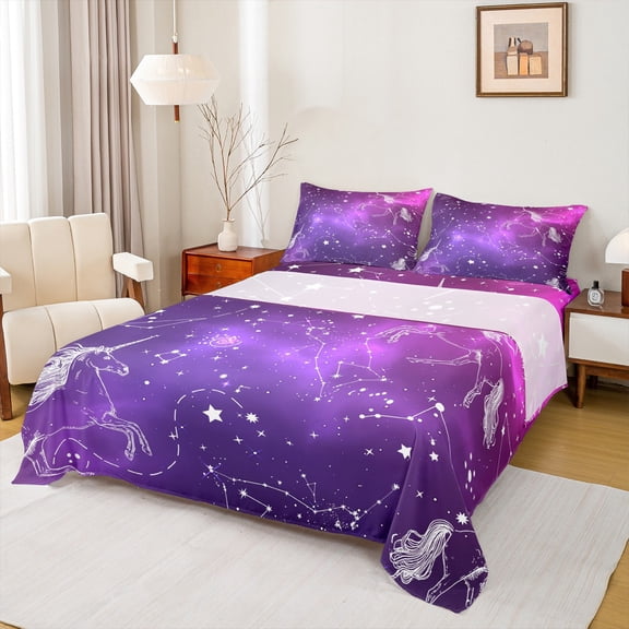 Castle Fairy Child Children Animal Unicorn 4pcs Bed Sheets,Psychedelic Starry Sky King Sheets,Gradient Universe Galaxy Super Cozy Sheet Set,Breathable Home Decor