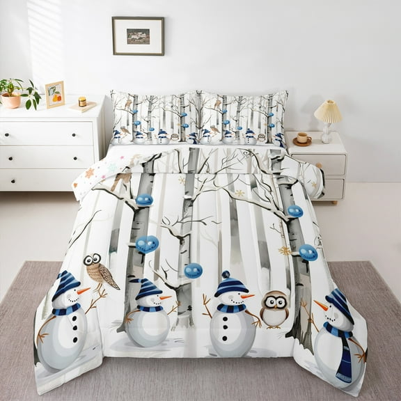 Castle Fairy Child Christmas Snowman 3 Pieces Queen Comforter Set,Kawaii Owl Ultra Soft Bedding Sets,Tree Branches Bedding Comforter Set,Microfiber Bedroom Decor