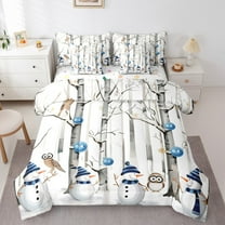 Castle Fairy Child Christmas Snowman 7-Piece Twin Bedding Sets,Kawaii Owl Bedding Comforter Set,Tree Branches Breathable Sheet Sets,Microfiber Bedroom Decor