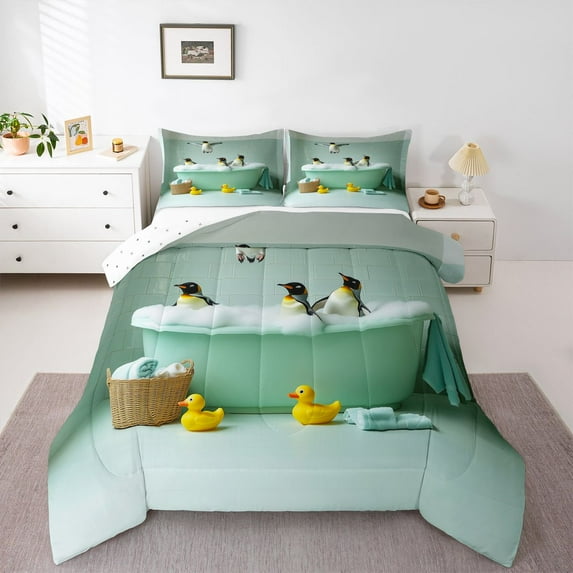 Castle Fairy Child Cute Penguin Queen Comforter Set,Cartoon Animal Bedding Comforter Set