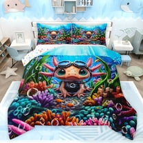 Castle Fairy Child Cute Sea Salamander Twin Comforter Sets,Cartoon Axolotl Bedding Set