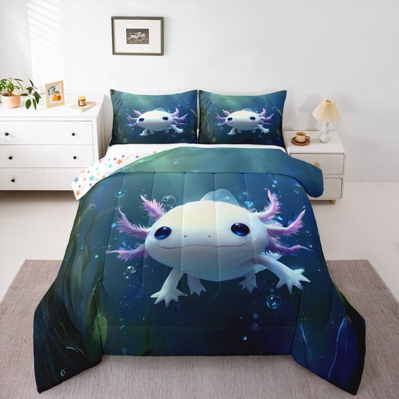 Castle Fairy Child Cute Sea Salamander Twin Comforter Sets,Cartoon Axolotl Bedding Set