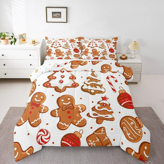 Castle Fairy Child Gingerbread Man 2pcs Bedding Comforter Set,Polka Dots Twin Comforter Sets,Merry Christmas Breathable Bedding Set,Luxury Bedroom Decor