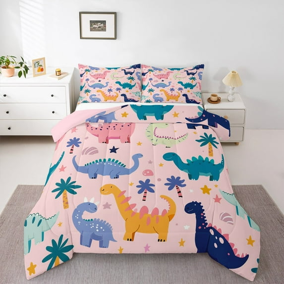 Castle Fairy Child Kawaii Animal Dino Full Size Comforter Sets,Cute Dinosaur Bedding Sets