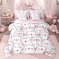 Castle Fairy Child Kids Teens Kawaii White Bear Twin Bedding Sets 7-Piece,Cartoon Animal Polar Bear Bedding Comforter Set Microfiber,Pink White Breathable Sheet Sets,Ultra Soft Home Decor,Reversible