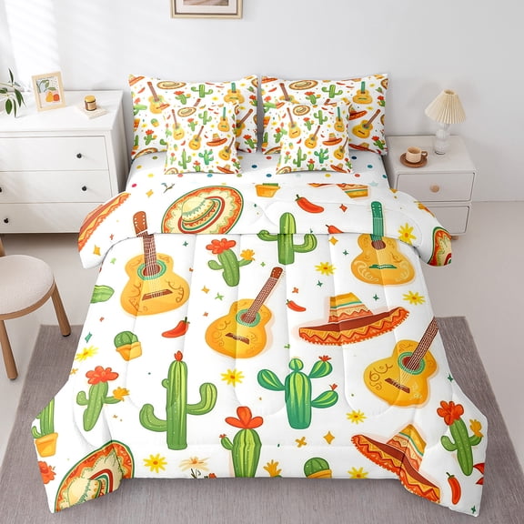 Castle Fairy Child Music Guitar Twin Bedding Sets,Western Cactus Bedding Comforter Set