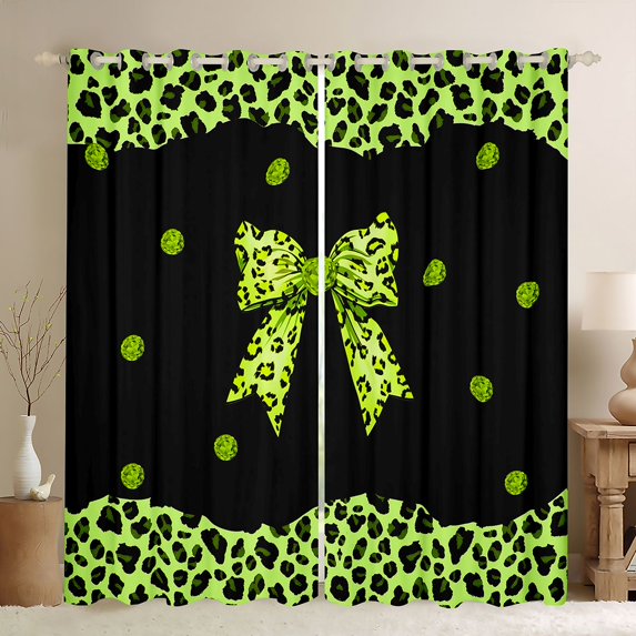 Castle Fairy Child Teens Adults Cheetah Print Bow Knot Blackout Curtains Set of 2 (52x84 Each),Old Fashion Leopard Print Window Curtains,Black Green Curtains and Drapes,Ultra Soft Home Decor