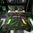 thumbnail image 1 of Castle Fairy Child Teens Adults Green Yellow Gamepads Twin Bedding Sets 7-Piece,Abstract Futuristic Cubes Video Game Bedding Comforter Set Microfiber,Neon Lights Gamer Breathable Sheet Sets, 1 of 8