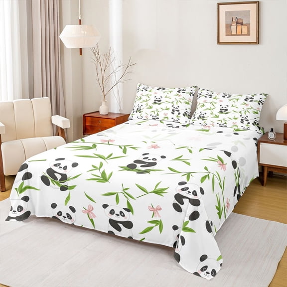 Castle Fairy Child Teens Black White Panda Full Size Sheets,Kawaii Bow Animal Bed Sheets