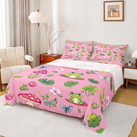 Castle Fairy Child Teens Cartoon Frog Butterfly Bed Sheets,Cute Mushroom King Sheets