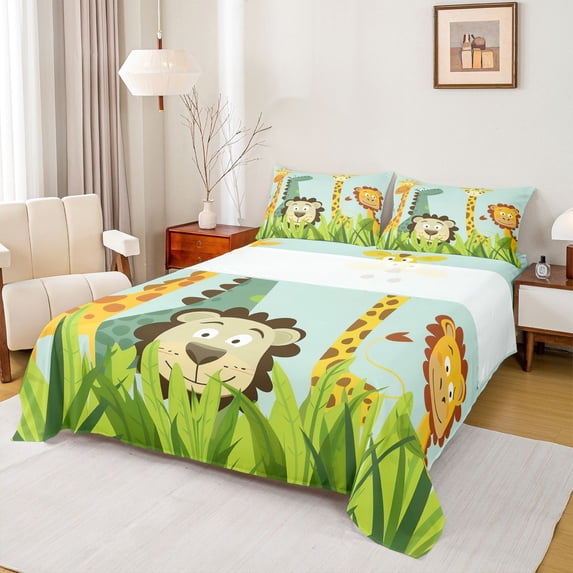 Castle Fairy Child Teens Cute Lion Giraffe Twin Sheet Sets,Botanical Leaves Bedding