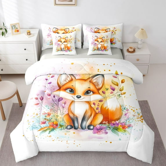 Castle Fairy Children Animal Fox Twin Bedding Sets,Chic Flowers Bedding Comforter Set