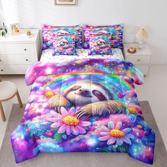Castle Fairy Children Animal Sloth Bedding Comforter Set,Bling Daisy Queen Bedding Sets