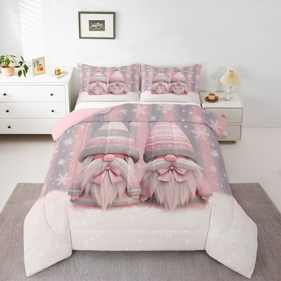 Castle Fairy Children Boys Girls Cartoon Xmas Gnome 3-Piece Full Size Comforter Sets,Happy New Year Bedding Comforter Set,Merry Christmas Lightweight Bedding Sets,Ultra Soft Home Decor