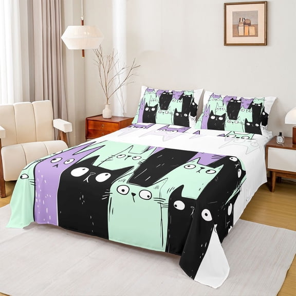 Castle Fairy Children Boys Girls Kawaii Cats Twin Sheet Sets,Cute Pet Bedding