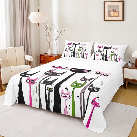 Castle Fairy Children Boys Girls Kawaii Cats Twin Sheet Sets,Cute Pet Bedding