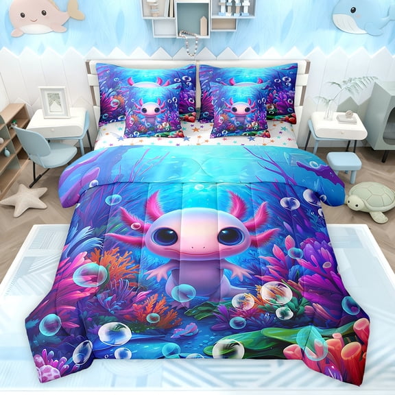 Castle Fairy Children Cartoon Axolotl Bedding Comforter Set,Salamander King Bedding Sets