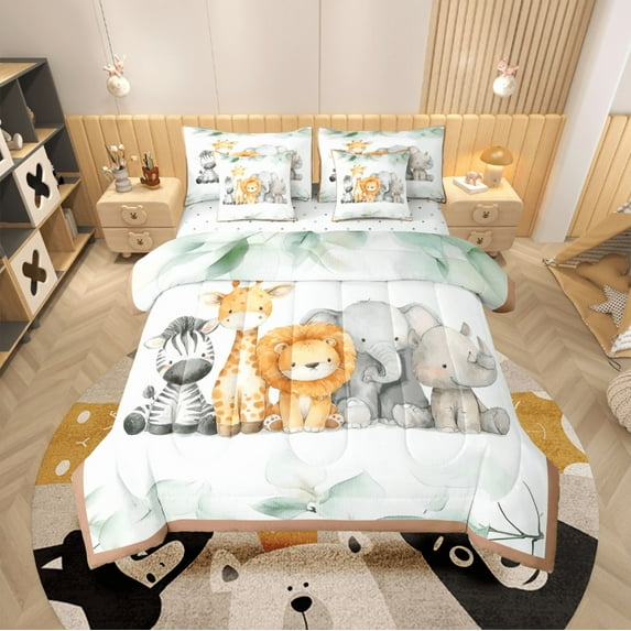 Castle Fairy Children Cartoon Fairy Zebra Giraffe Lion 7pcs Bedding Comforter Set,Jungle Wildlife Queen Bedding Sets Super Cozy,Botanical Plants Queen Sheet Sets,Breathable Home Decor
